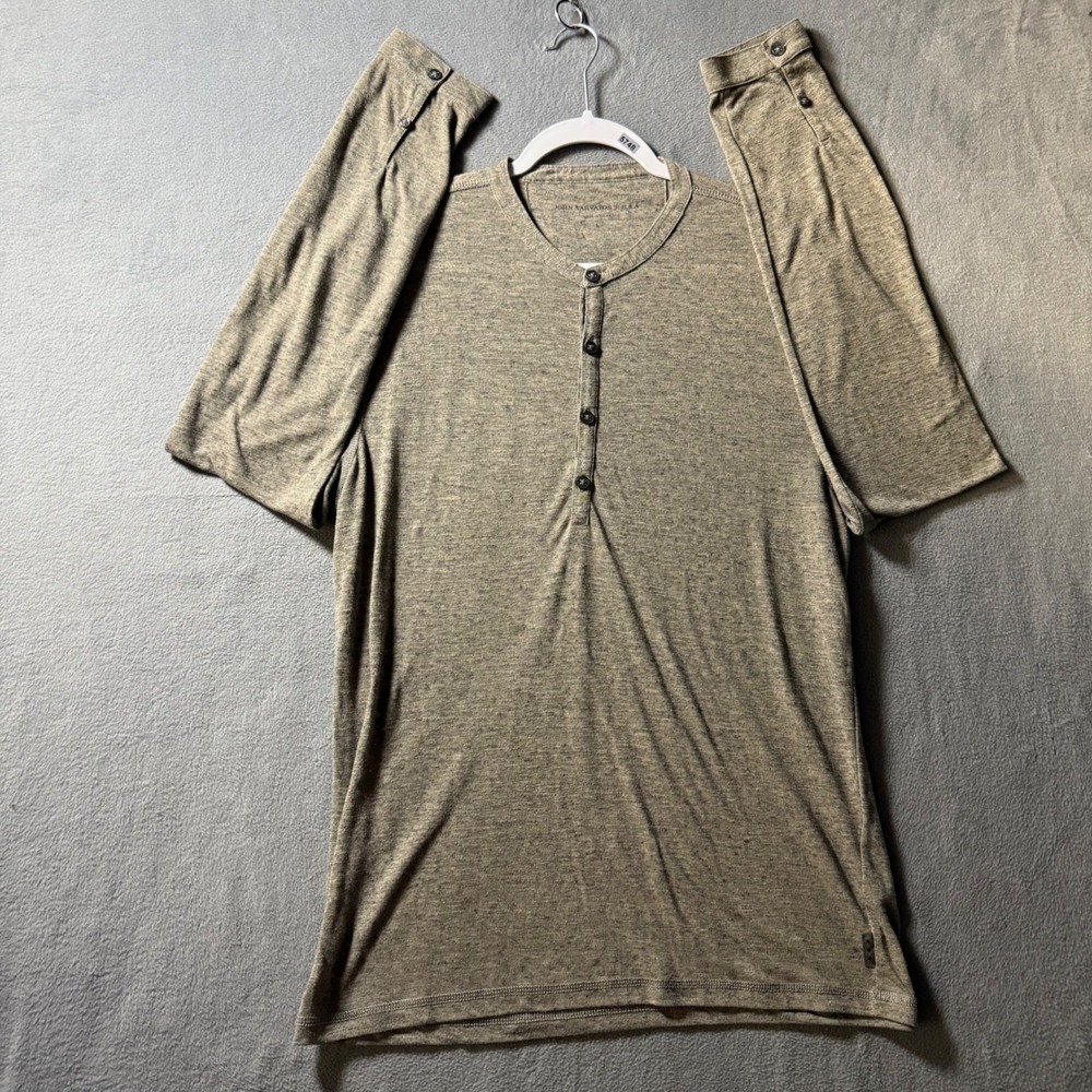 John Varvatos USA Mens Olive Green Slub Knit Long Sleeve Henley Shirt Size L